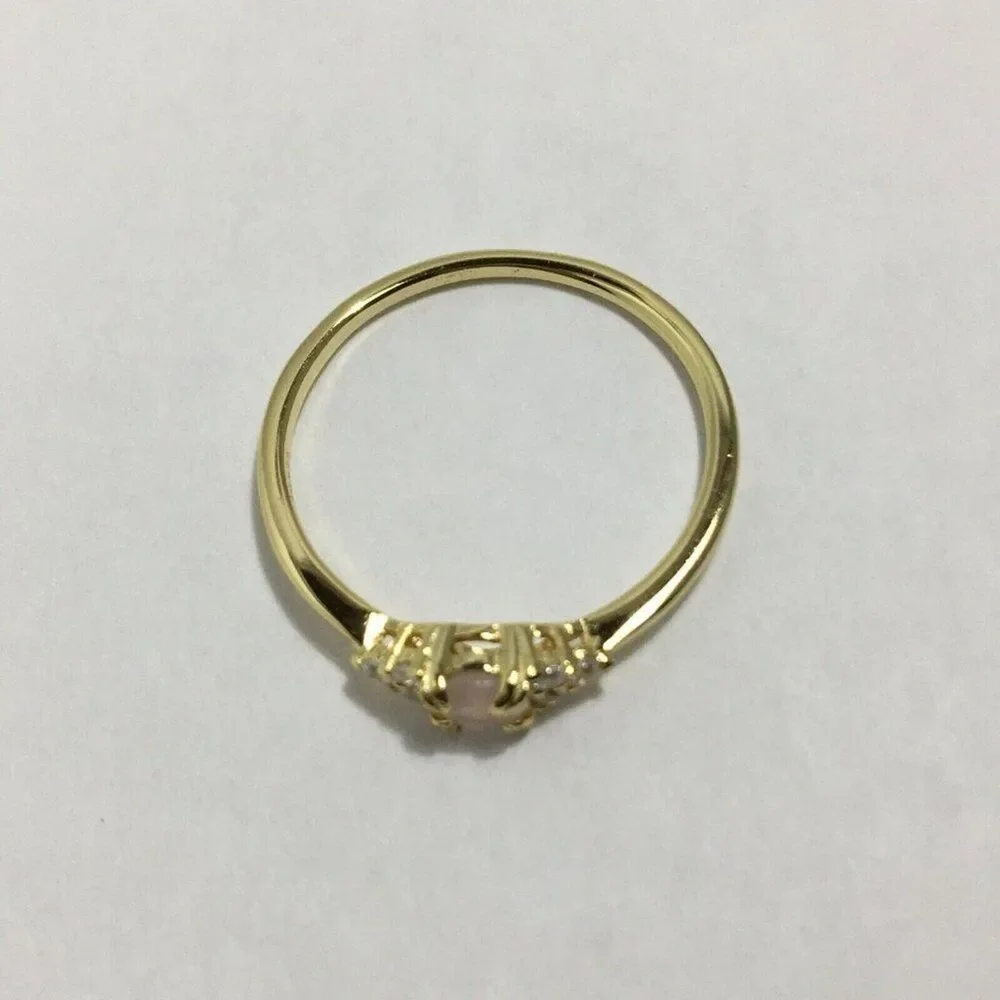 Sterling Silver Ring Size 7 Yellow Gold Plated Pink Lab Created Cubic Zirconia